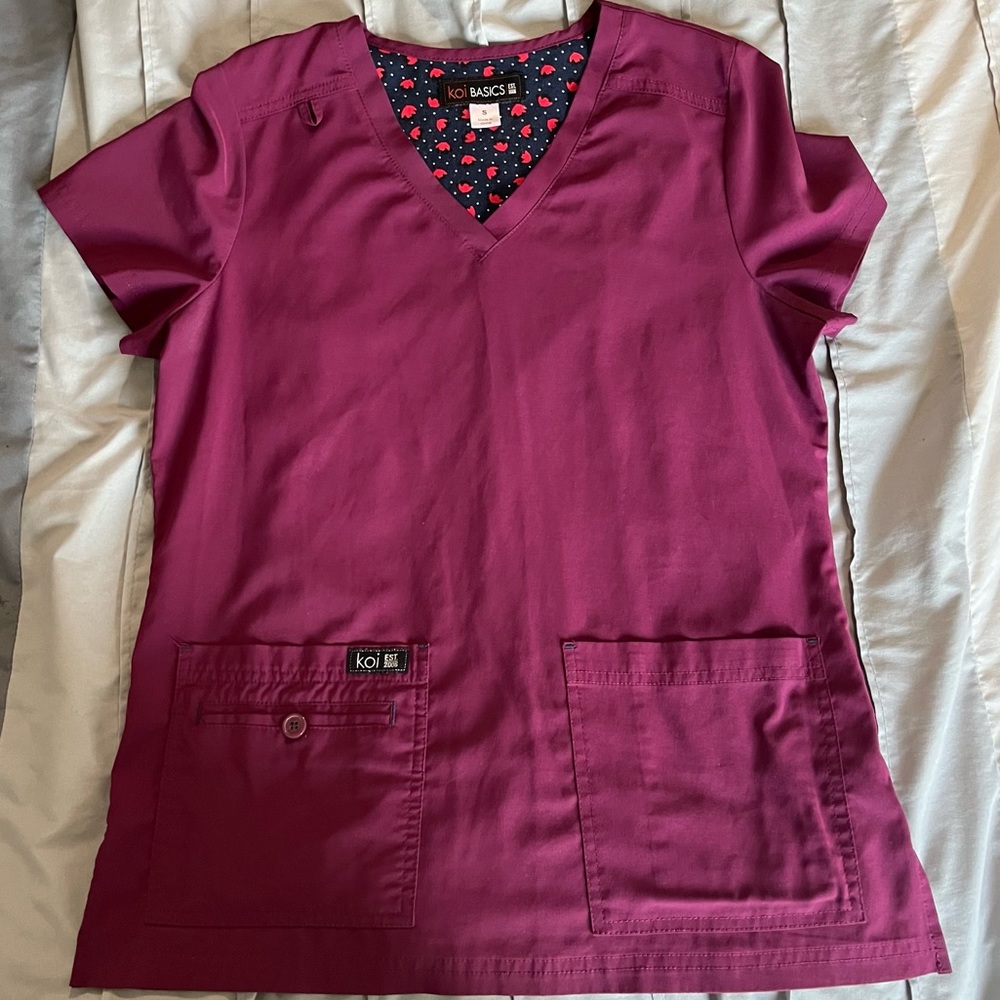 Koi Burgundy Scrub Top